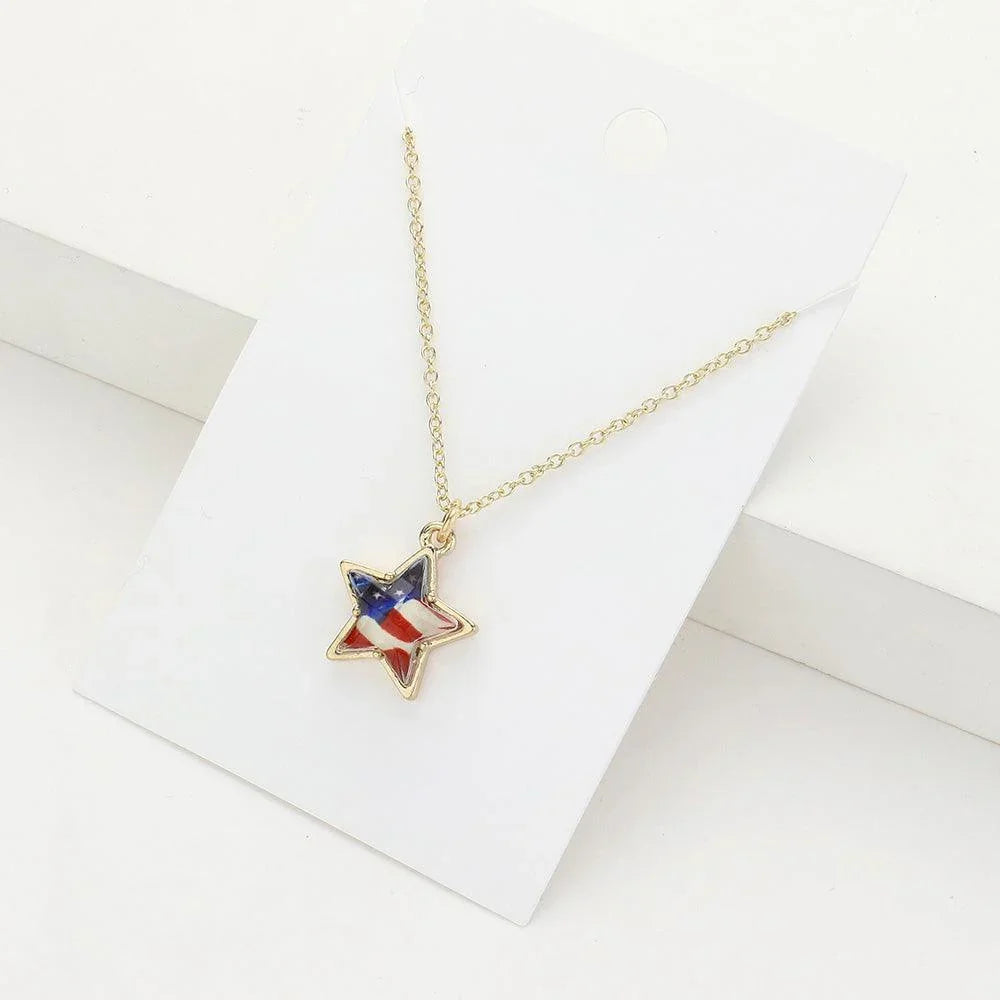 Gold American USA Flag Star Pendant Necklace - Jewelry Store by Erik Rayo
