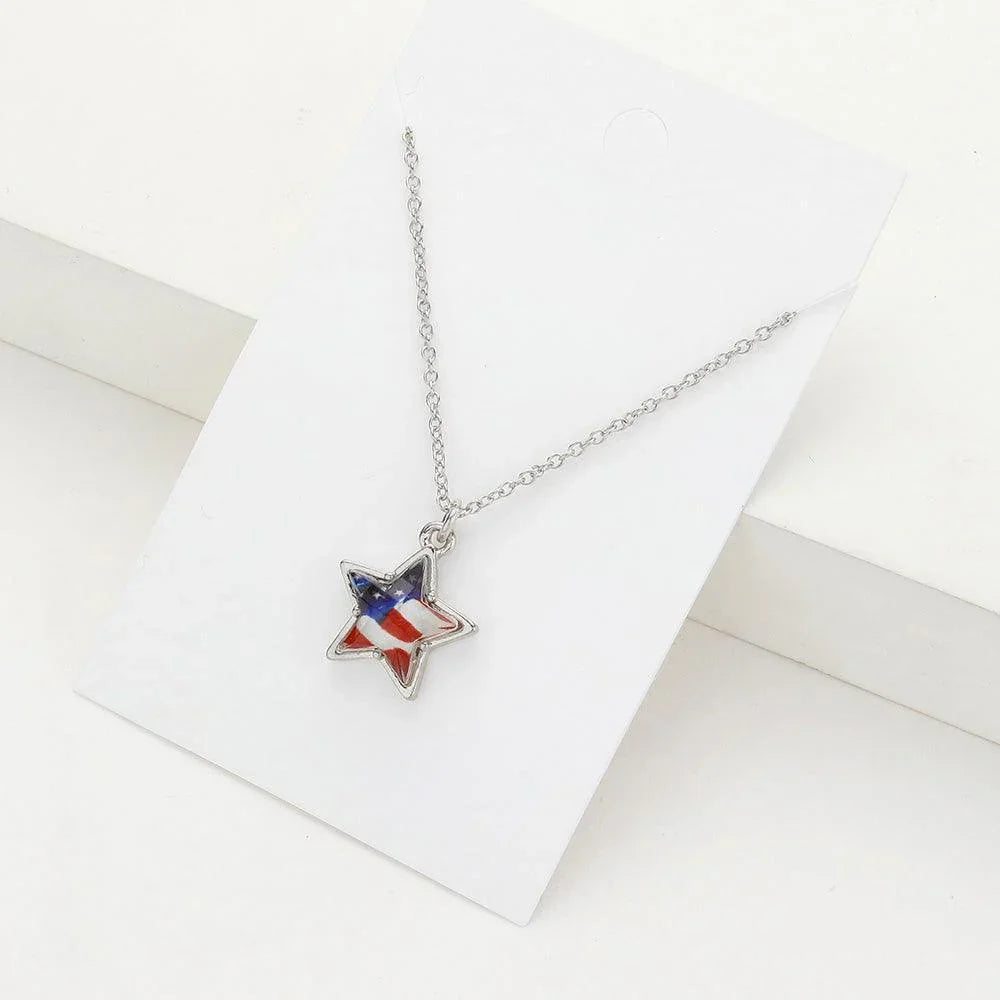 American USA Flag Star Pendant Necklace - Jewelry Store by Erik Rayo