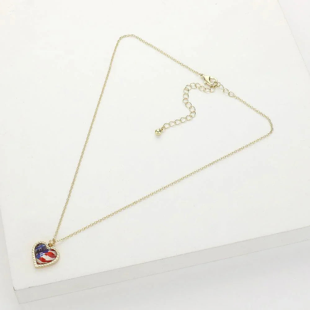 Gold American USA Flag Heart Pendant Necklace - Jewelry Store by Erik Rayo