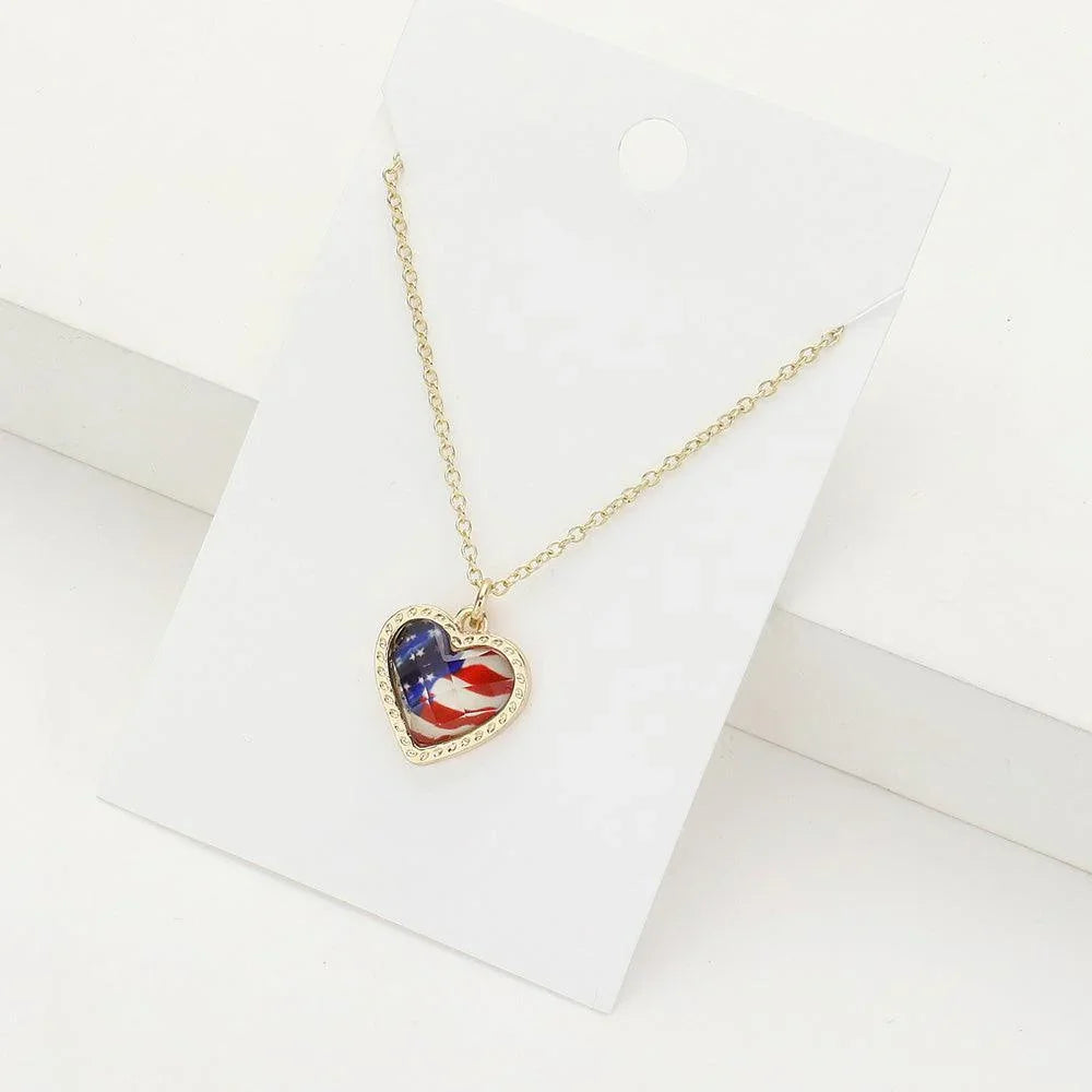 Gold American USA Flag Heart Pendant Necklace - Jewelry Store by Erik Rayo