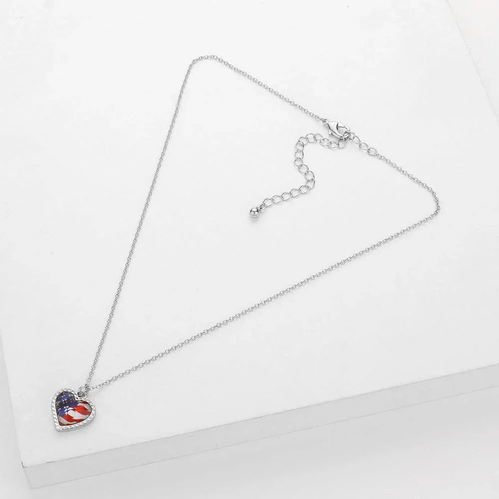 American USA Flag Heart Pendant Necklace - Jewelry Store by Erik Rayo