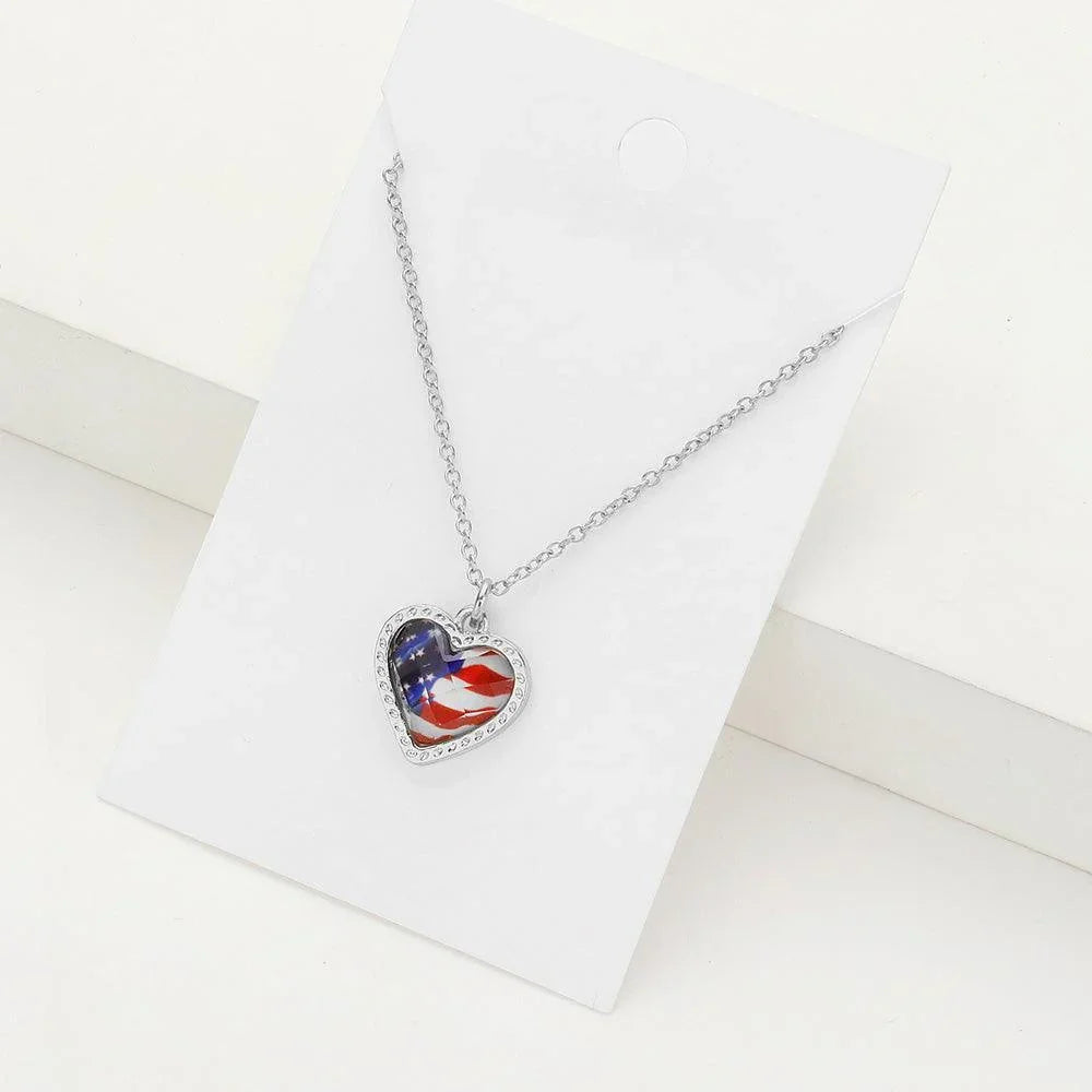 American USA Flag Heart Pendant Necklace - Jewelry Store by Erik Rayo