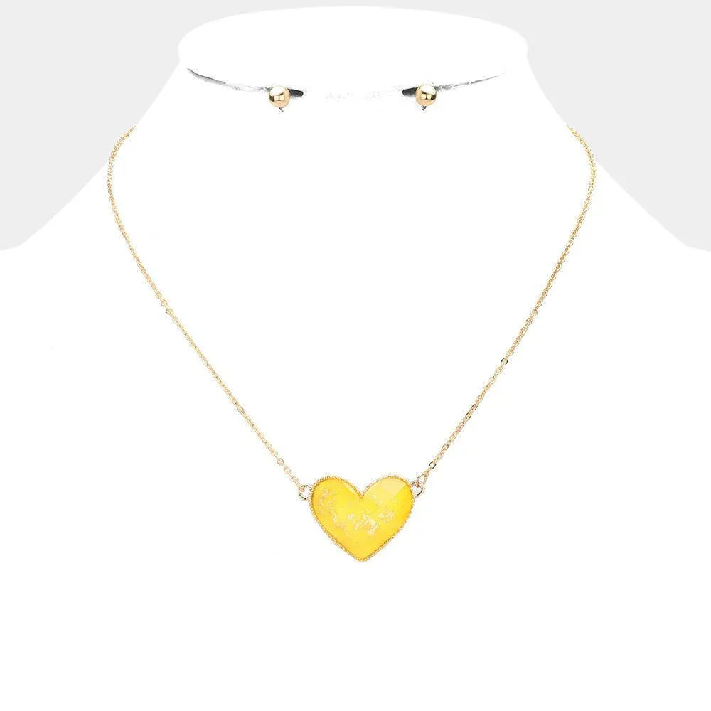 Yellow Gold Foil Detailed Heart Pendant Necklace - Jewelry Store by Erik Rayo