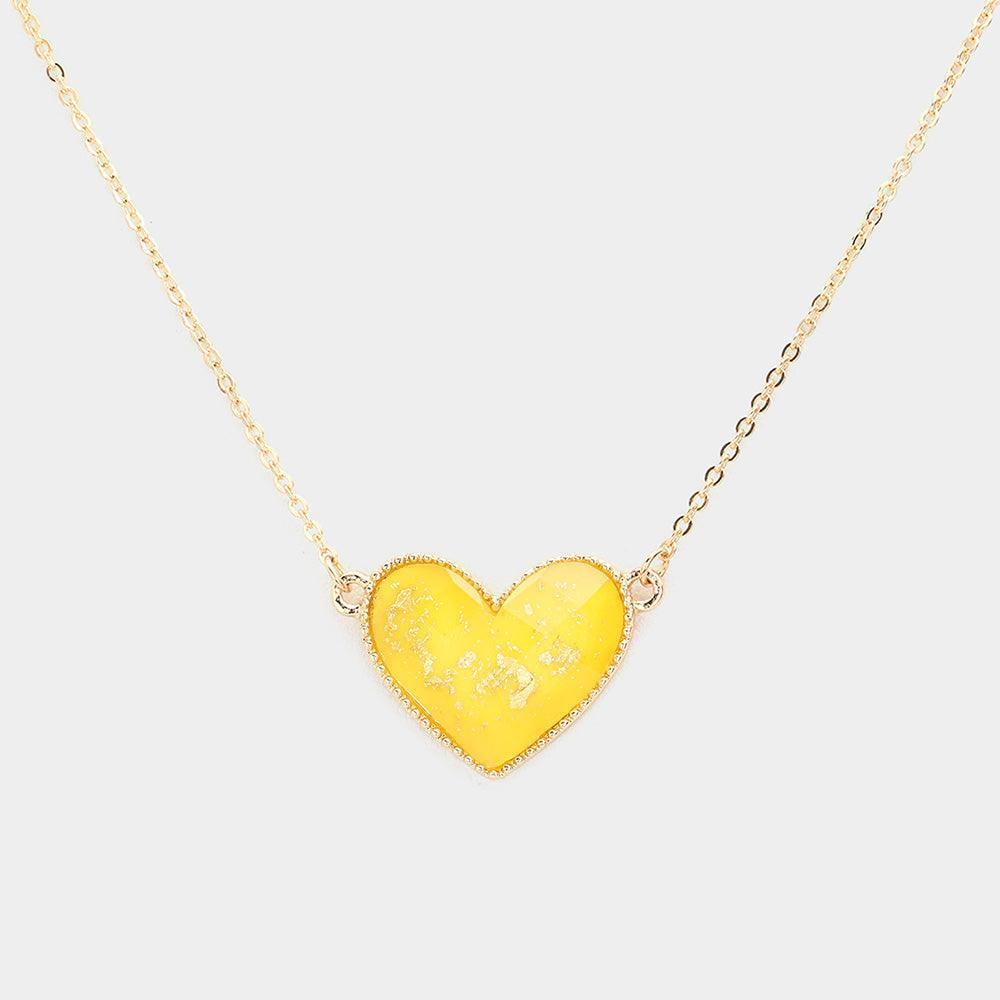 Yellow Gold Foil Detailed Heart Pendant Necklace - Jewelry Store by Erik Rayo