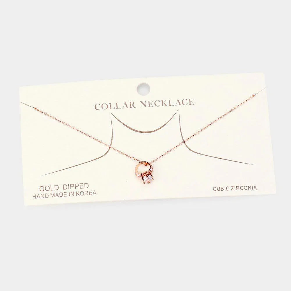 Rose Gold Gold Dipped CZ Engagement Ring Pendant Necklace - Jewelry Store by Erik Rayo