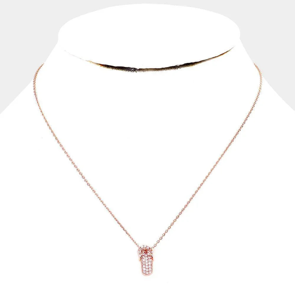 Rose Gold Gold Dipped CZ Pave Flip Flop Pendant Necklace - Jewelry Store by Erik Rayo