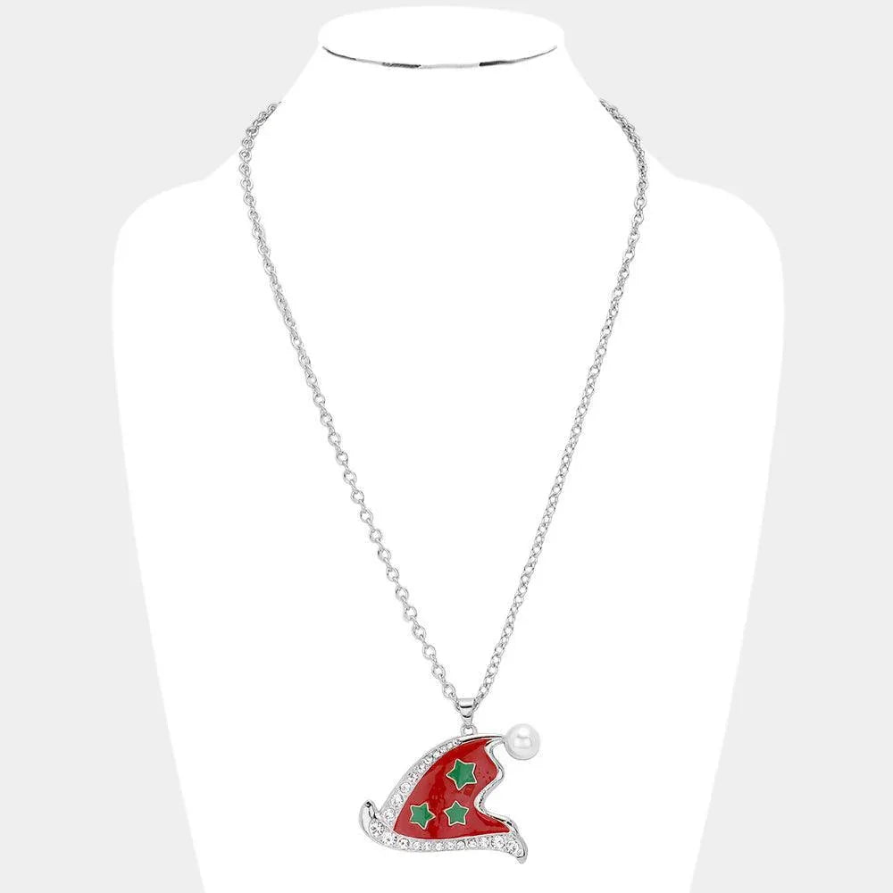 Pearl Pointed Enamel Christmas Santa Claus Hat Pendant Necklace - Jewelry Store by Erik Rayo