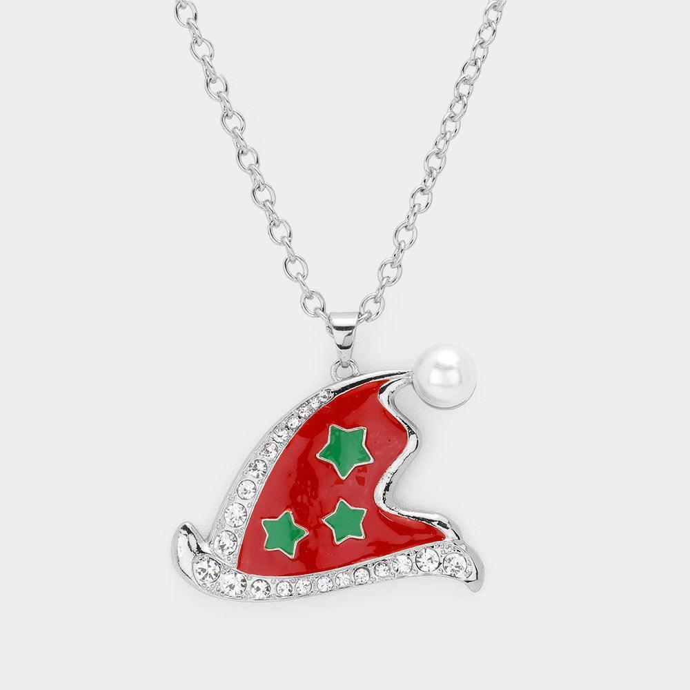 Pearl Pointed Enamel Christmas Santa Claus Hat Pendant Necklace - Jewelry Store by Erik Rayo