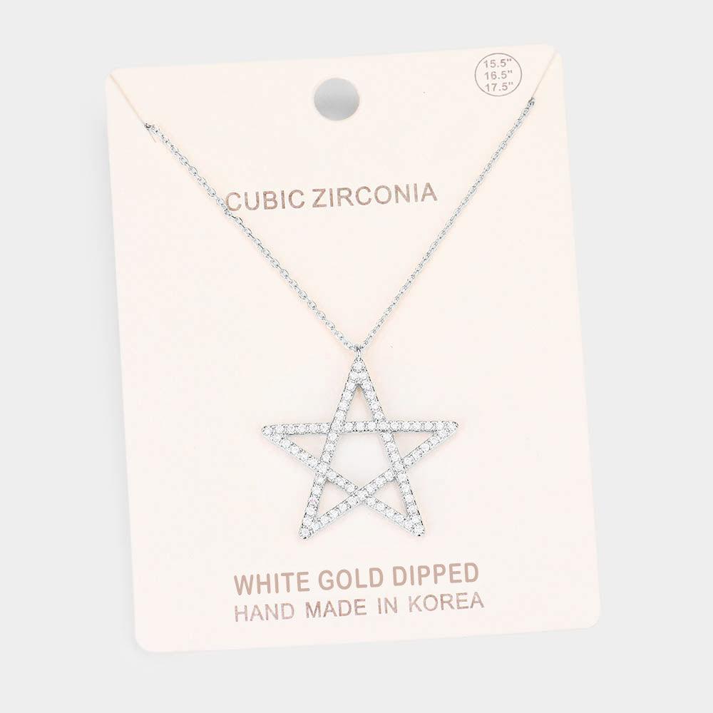 Gold White Gold Dipped CZ Pave Star Pendant Necklace