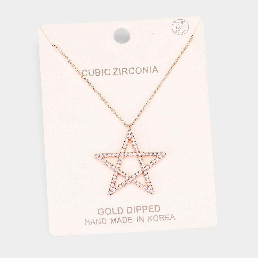 Rose Gold Gold Dipped CZ Pave Star Pendant Necklace - Jewelry Store by Erik Rayo