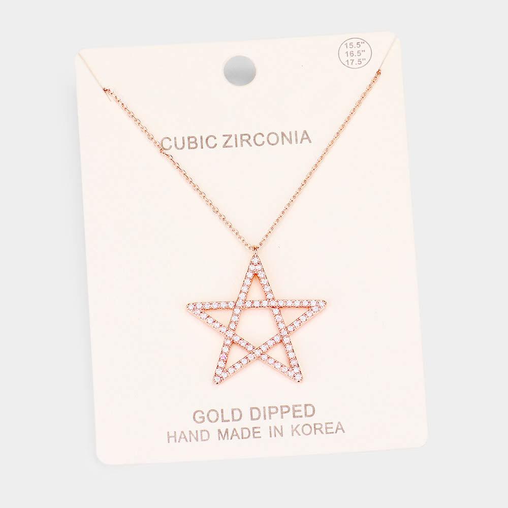 Rose Gold Gold Dipped CZ Pave Star Pendant Necklace