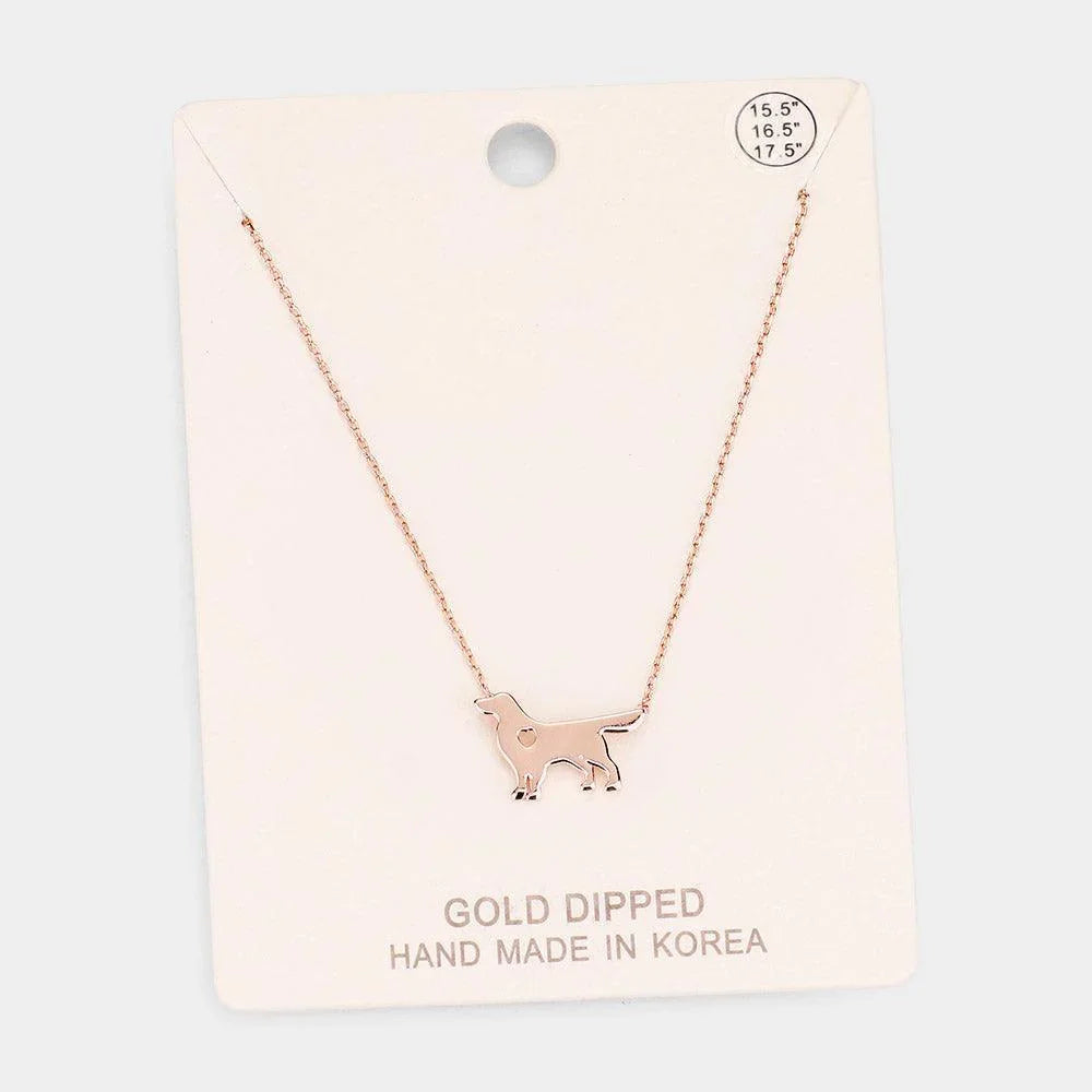 Rose Gold Gold Dipped Dachshund Heart Dog Pendant Necklace - Jewelry Store by Erik Rayo