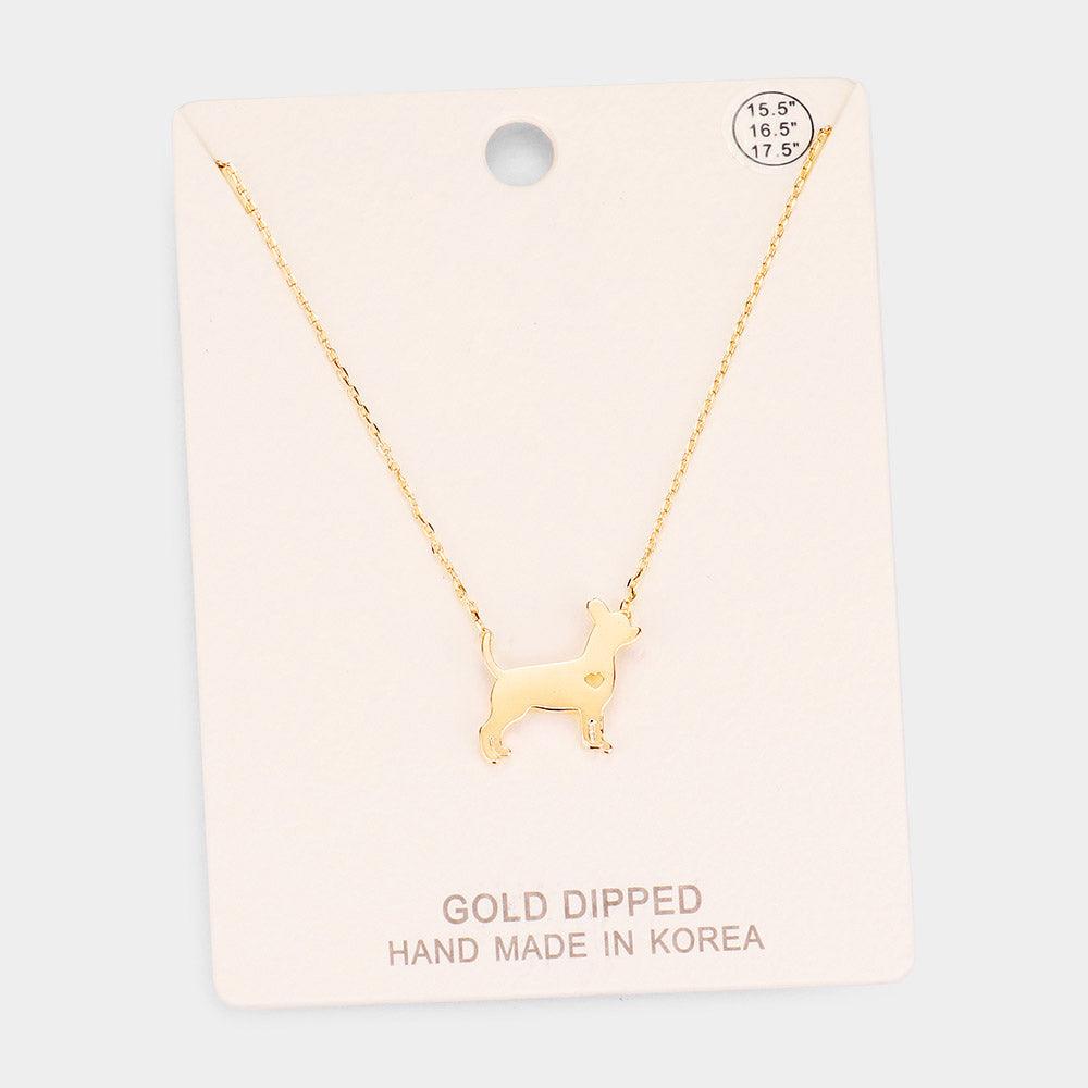 Gold Gold Dipped French Boston Terrier Dog Heart Pendant Necklace