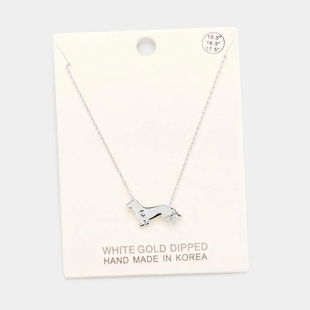 Gold White Gold Dipped Dachshund Dog Pendant Necklace - Jewelry Store by Erik Rayo