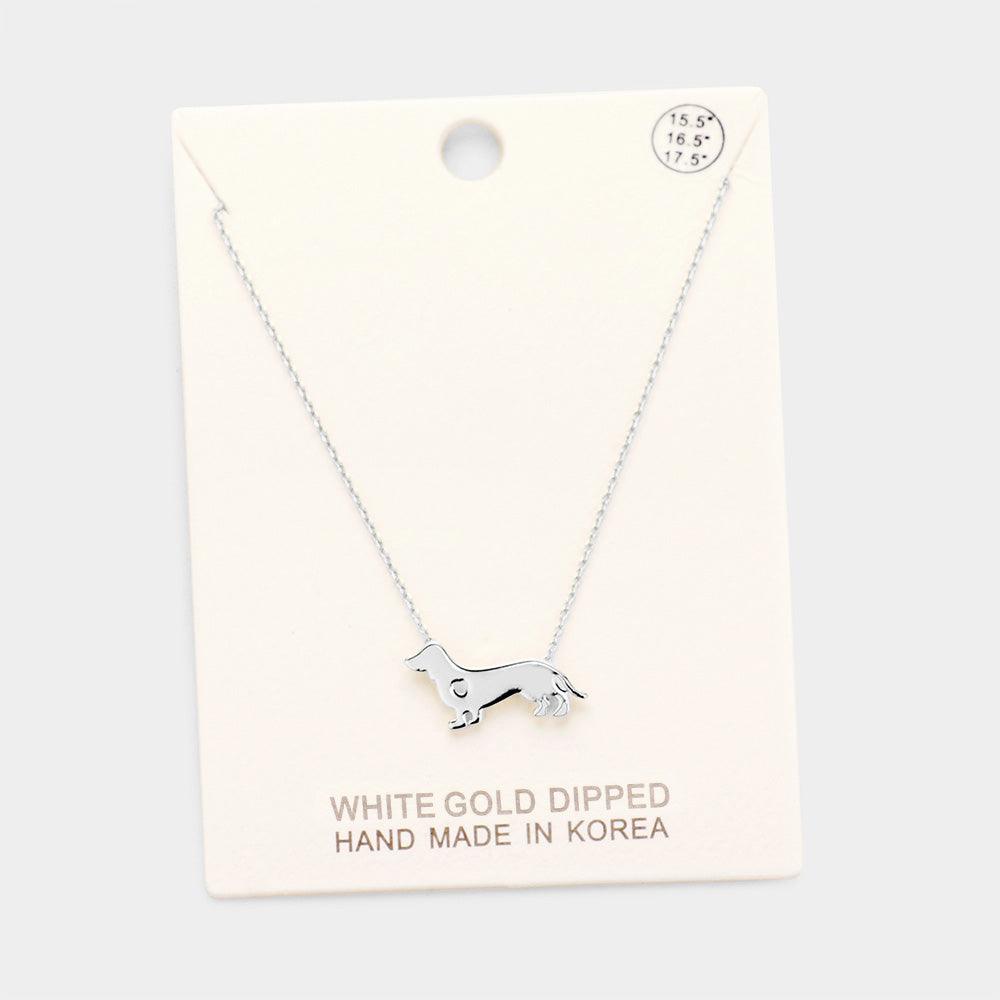 Gold White Gold Dipped Dachshund Dog Pendant Necklace