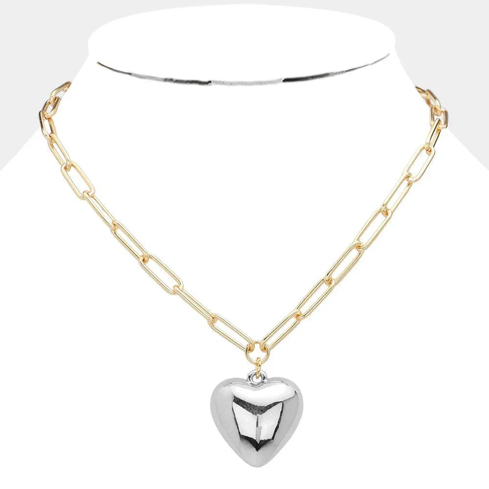 Gold Chunky Metal Heart Pendant Necklace - Jewelry Store by Erik Rayo
