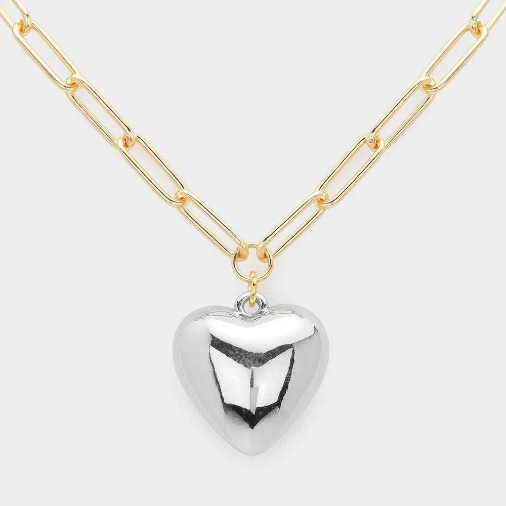 Gold Chunky Metal Heart Pendant Necklace - Jewelry Store by Erik Rayo
