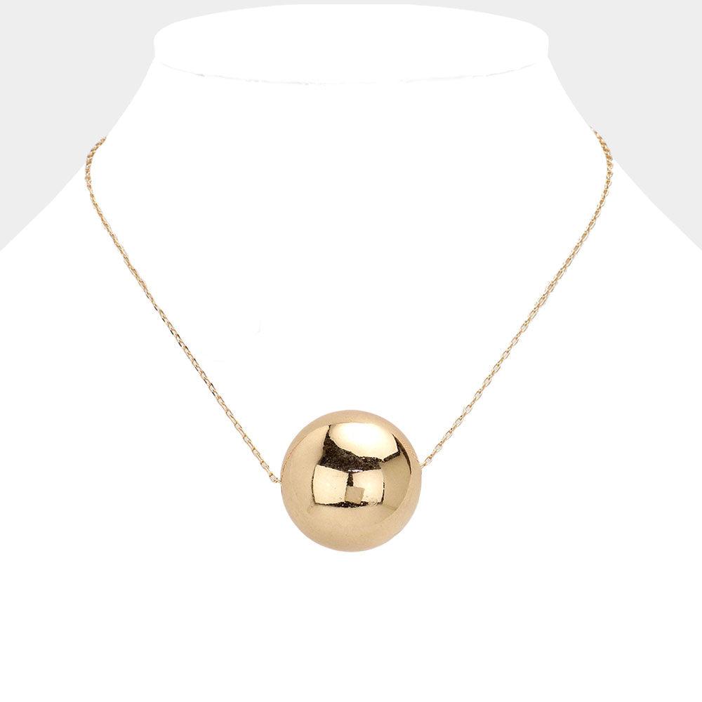 Gold Oversized Metal Ball Pendant Necklace