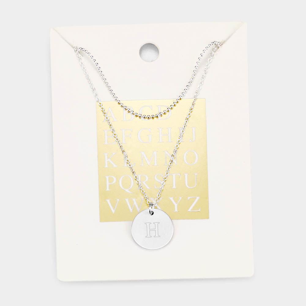 Silver Monogram Round Metal Pendant Necklace