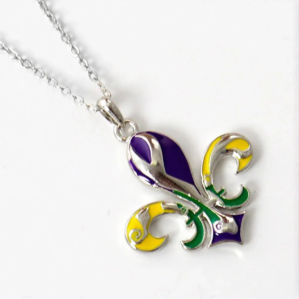 Mardi Gras Enamel Fleur de Lis Pendant Necklace - Jewelry Store by Erik Rayo