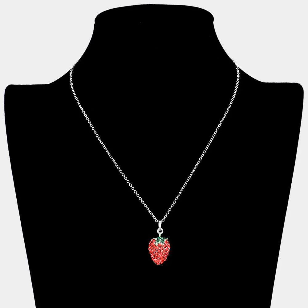 Rhinestone Embellished Strawberry Pendant Necklace - Jewelry Store by Erik Rayo