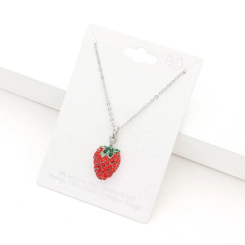 Rhinestone Embellished Strawberry Pendant Necklace - Jewelry Store by Erik Rayo
