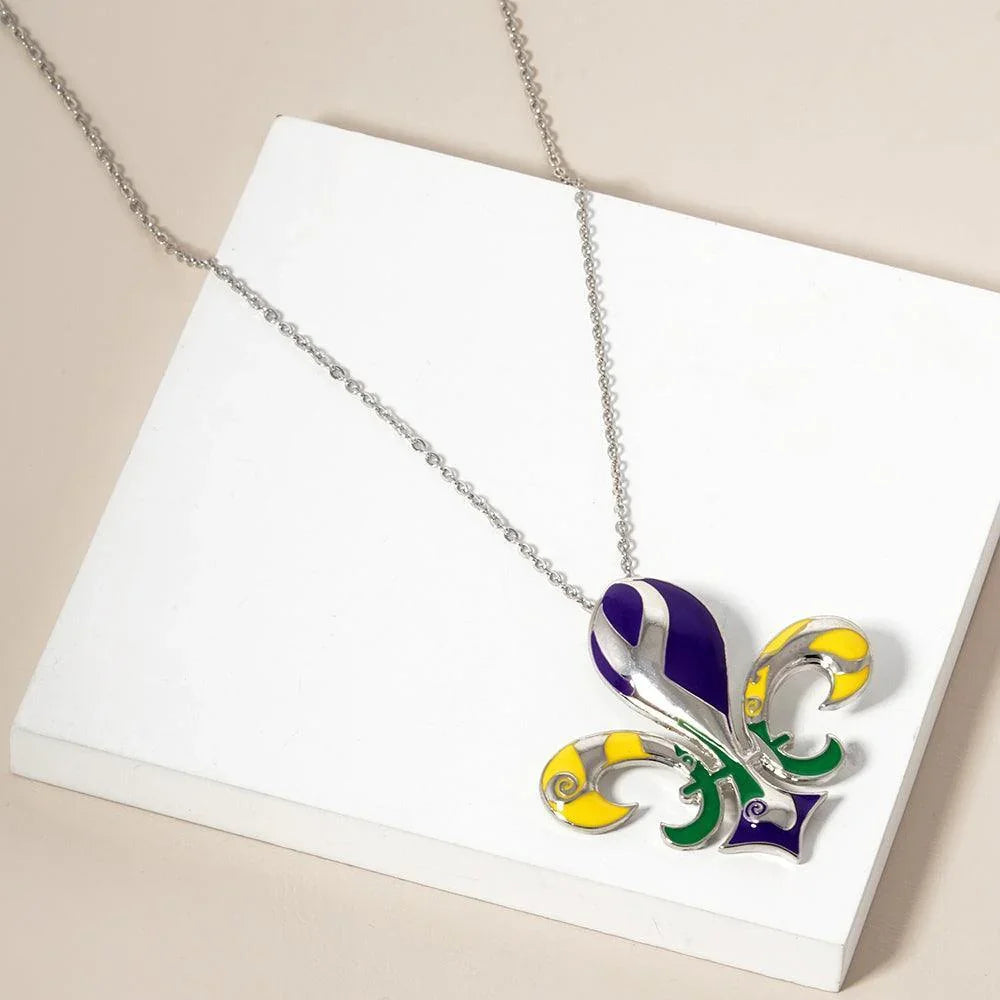 Mardi Gras Enamel Fleur de Lis Pendant Necklace - Jewelry Store by Erik Rayo