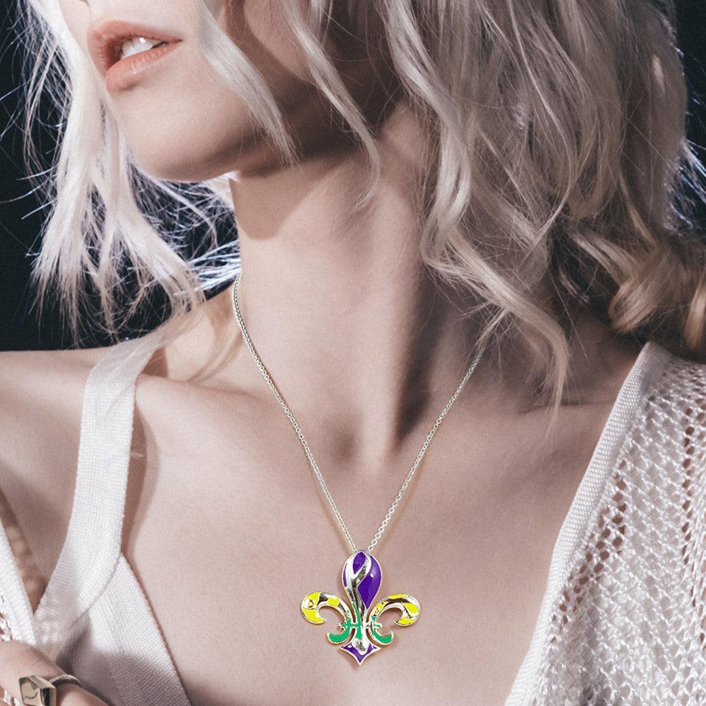 Mardi Gras Enamel Fleur de Lis Pendant Necklace - Jewelry Store by Erik Rayo