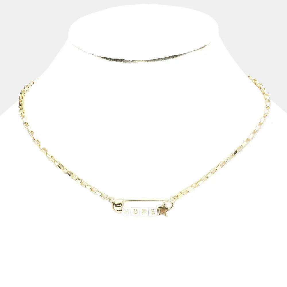 White HOPE Metal Safety Pin Message Pendant Necklace - Jewelry Store by Erik Rayo