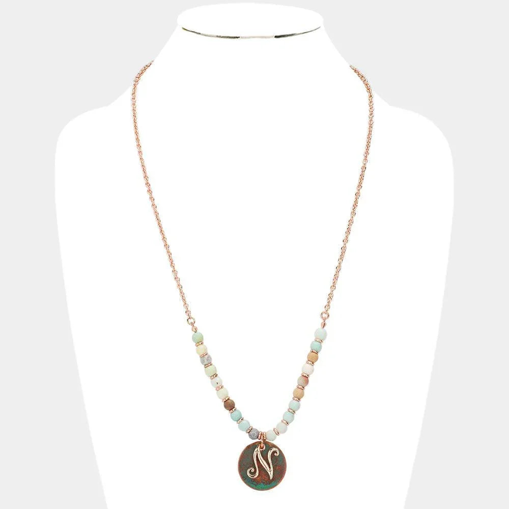 Letter N Monogram Pendant Natural Stone Long Necklace - Jewelry Store by Erik Rayo