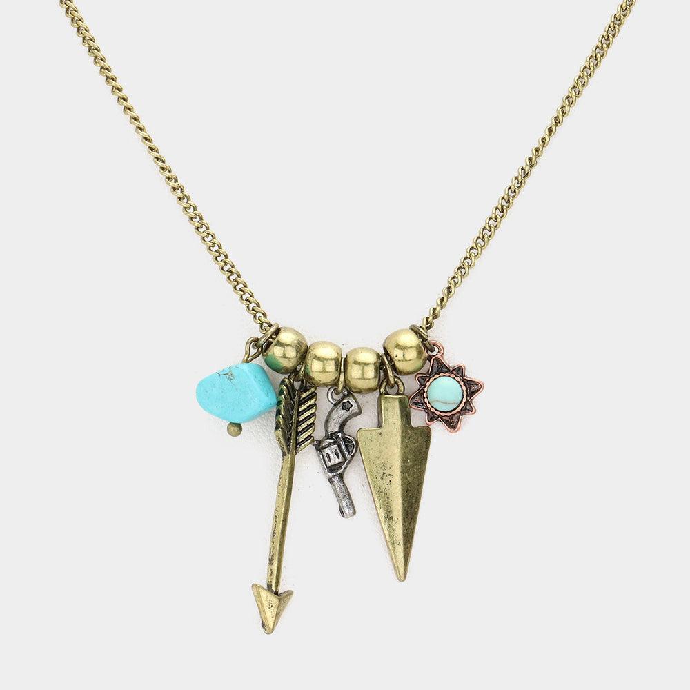 Turquoise Turquoise Stone Accented Arrow & Gun Pendant Necklace - Jewelry Store by Erik Rayo