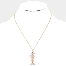 Load image into Gallery viewer, Gold Crystal Pave Fishbone Pendant Necklace
