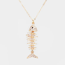 Load image into Gallery viewer, Gold Crystal Pave Fishbone Pendant Necklace
