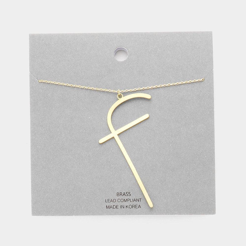 Letter F Brass Monogram Metal Pendant Necklace - Jewelry Store by Erik Rayo