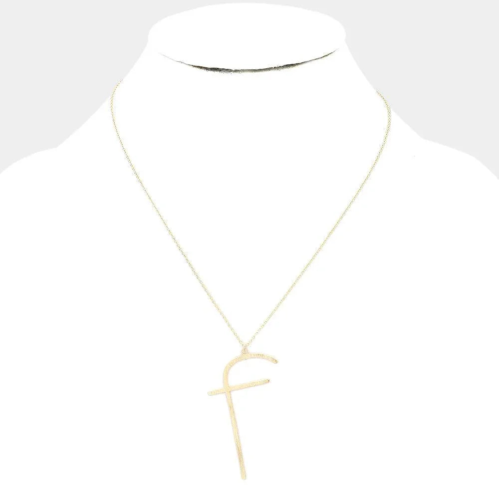 Letter F Brass Monogram Metal Pendant Necklace - Jewelry Store by Erik Rayo