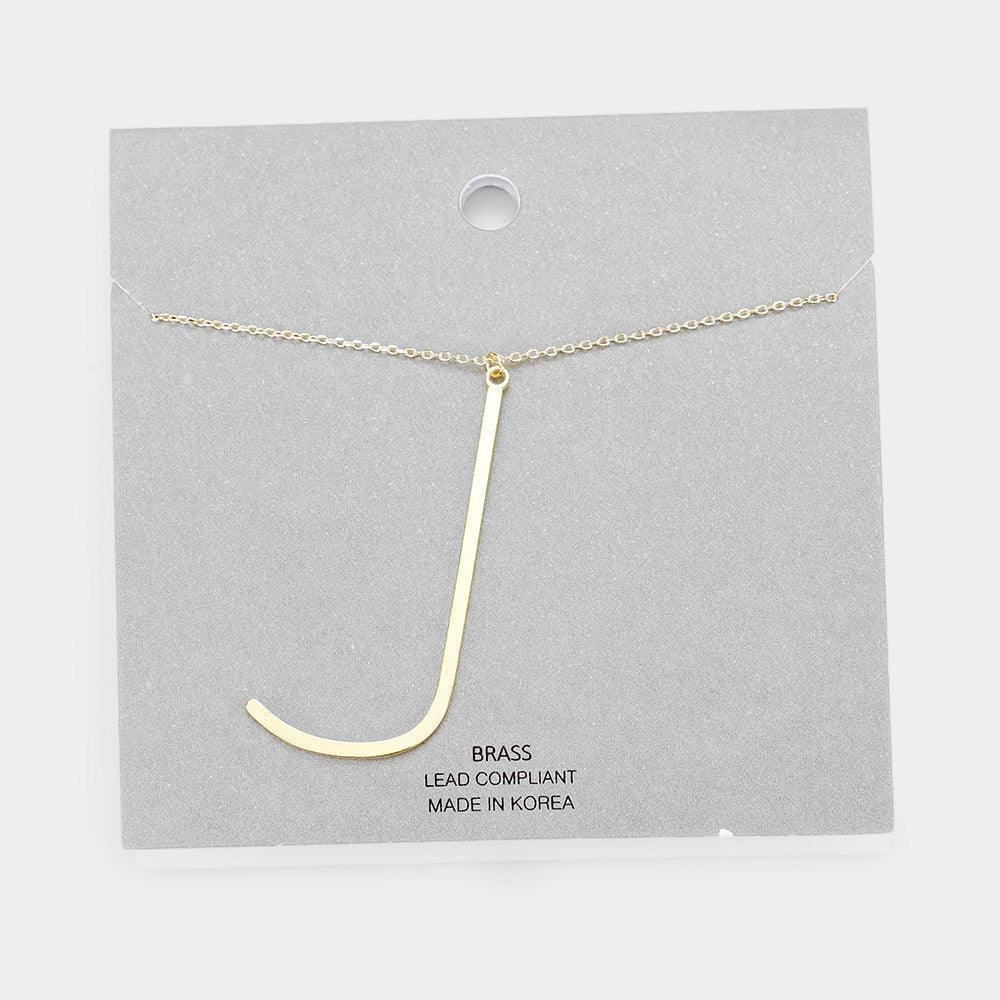 Letter J Brass Monogram Metal Pendant Necklace - Jewelry Store by Erik Rayo