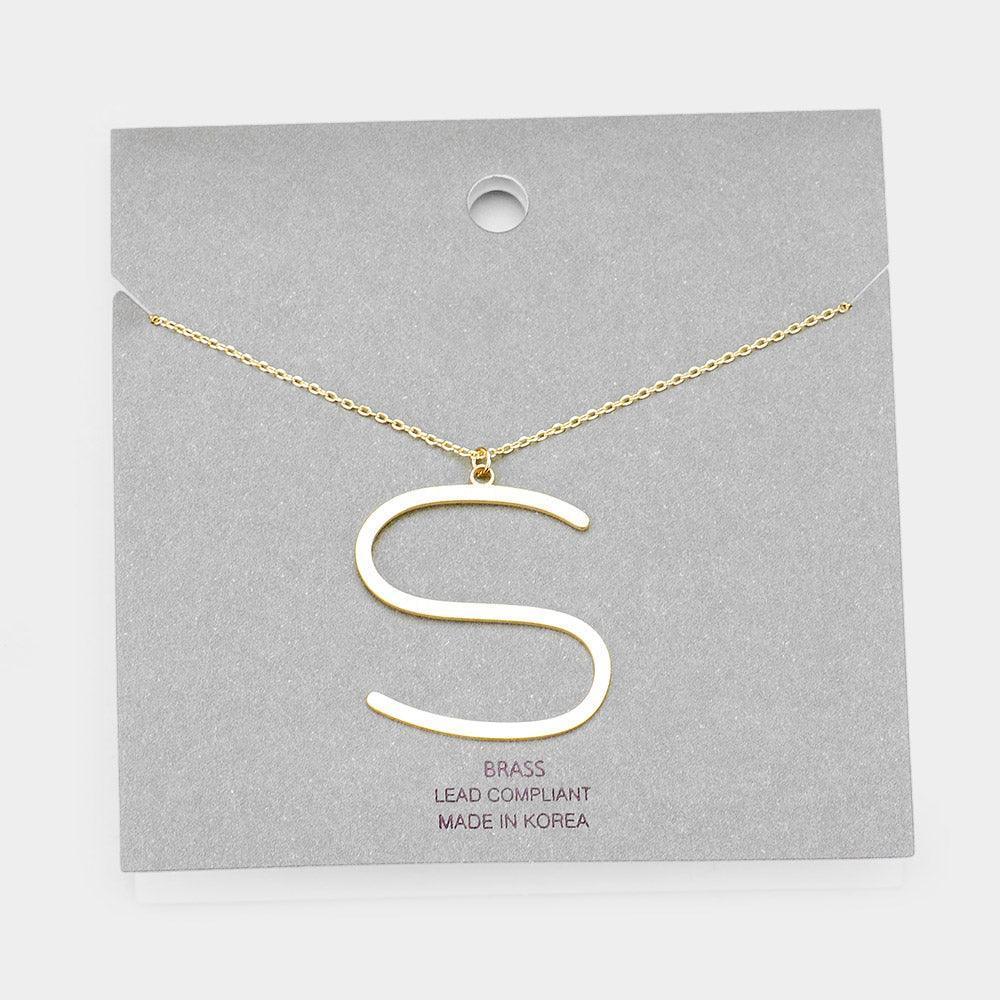 Letter S Brass Monogram Metal Pendant Necklace - Jewelry Store by Erik Rayo