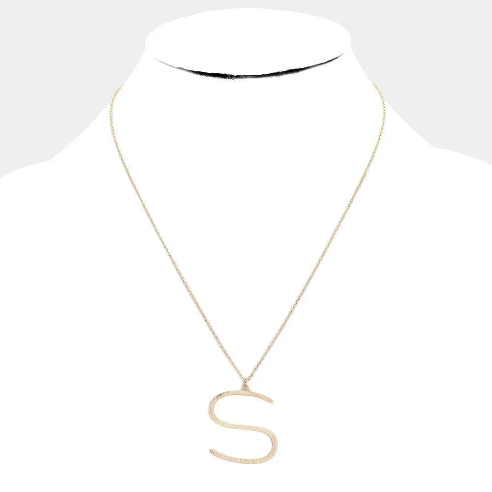 Letter S Brass Monogram Metal Pendant Necklace - Jewelry Store by Erik Rayo