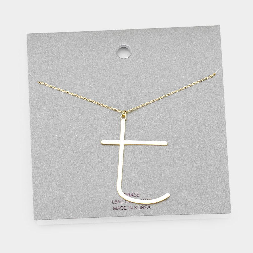 Letter T Brass Monogram Metal Pendant Necklace - Jewelry Store by Erik Rayo