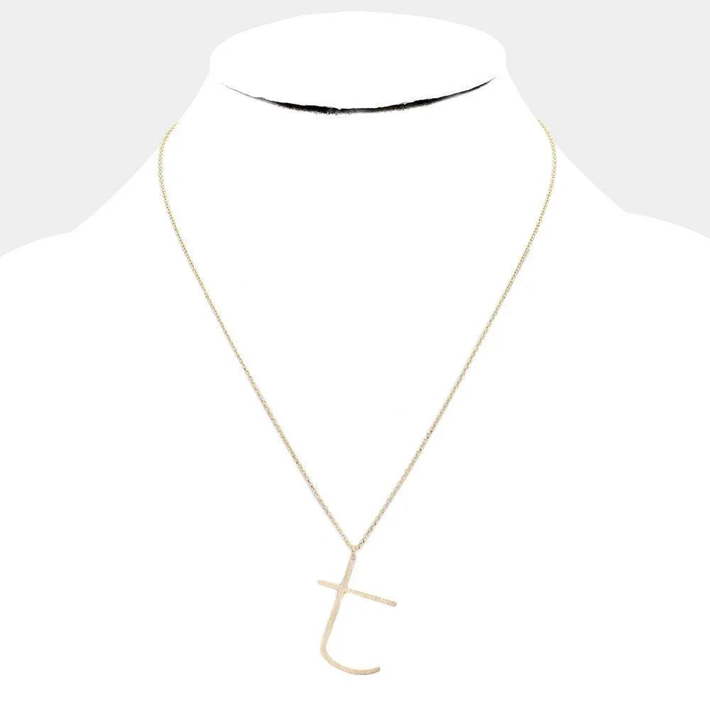 Letter T Brass Monogram Metal Pendant Necklace - Jewelry Store by Erik Rayo