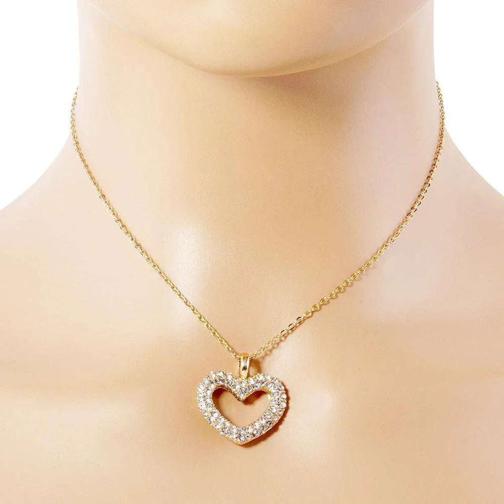 Gold Stone Paved Open Heart Pendant Necklace - Jewelry Store by Erik Rayo