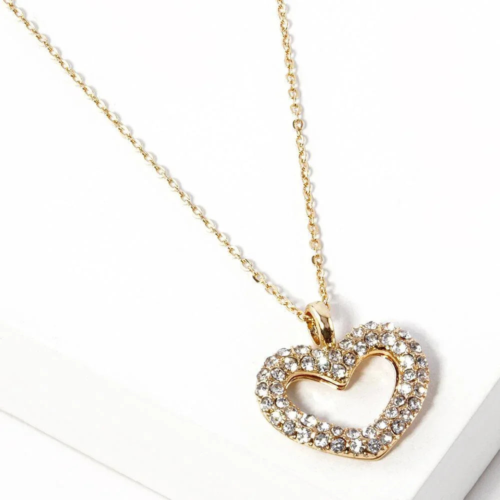 Gold Stone Paved Open Heart Pendant Necklace - Jewelry Store by Erik Rayo
