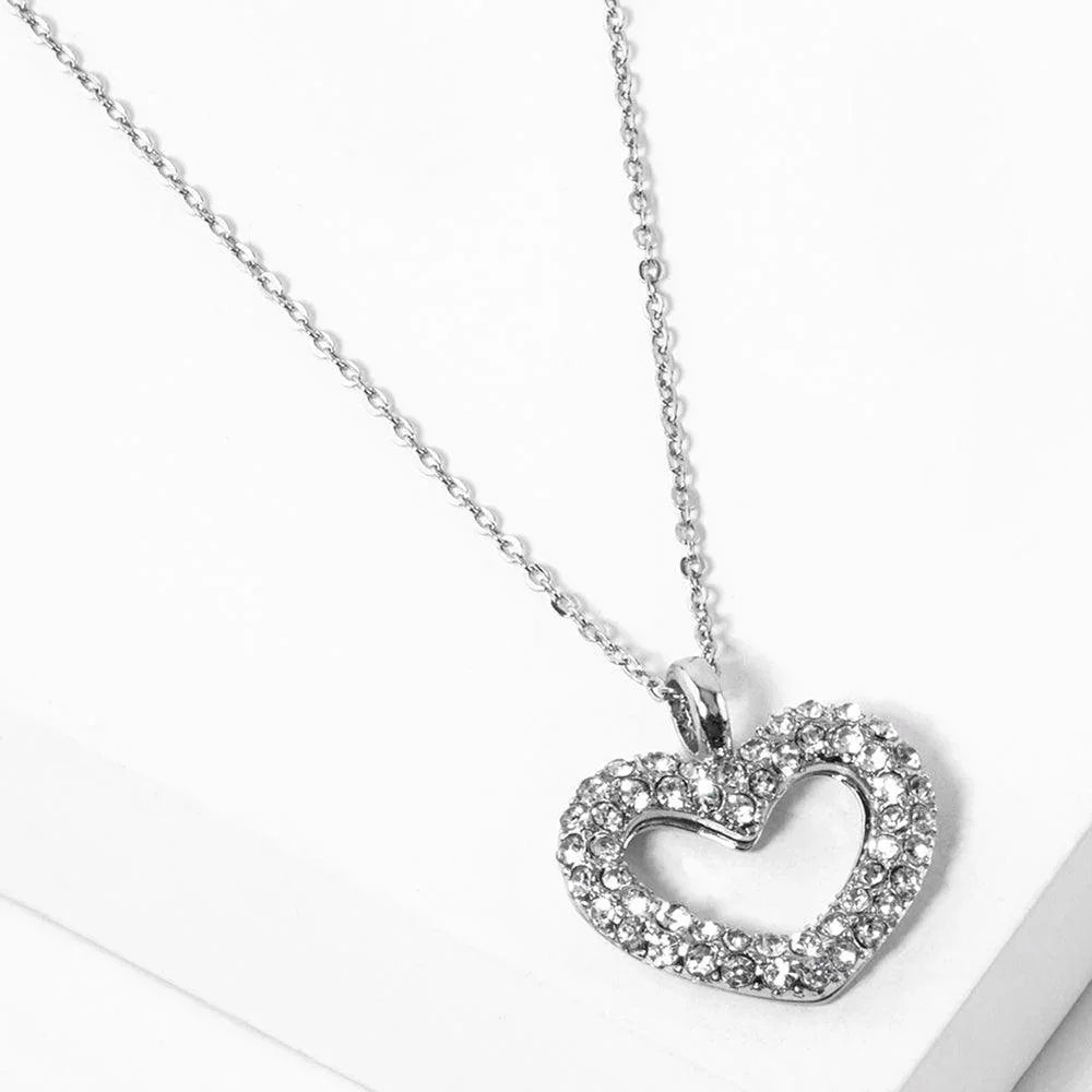 Stone Paved Open Heart Pendant Necklace - Jewelry Store by Erik Rayo