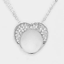 Load image into Gallery viewer, Clear Crystal Heart Cut Out Round Pendant Necklace Rhinestone Paved
