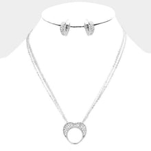 Load image into Gallery viewer, Clear Crystal Heart Cut Out Round Pendant Necklace Rhinestone Paved
