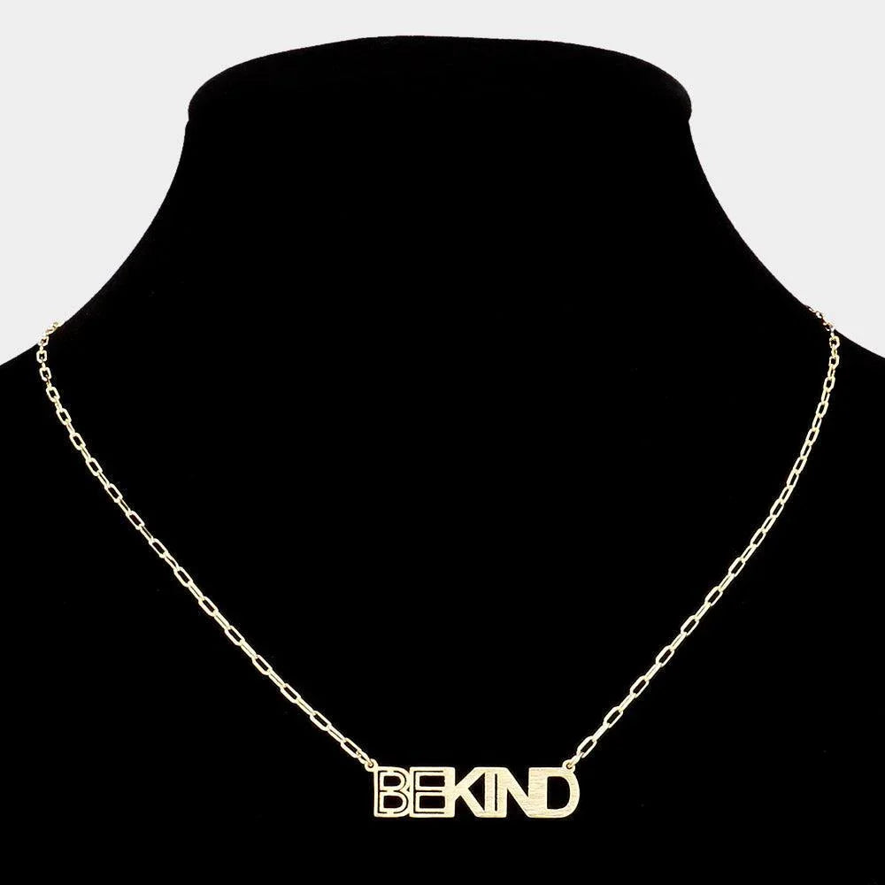 Gold BE KIND Brass Metal Message Pendant Necklace - Jewelry Store by Erik Rayo