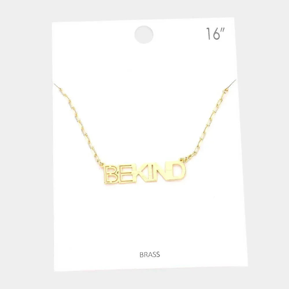 Gold BE KIND Brass Metal Message Pendant Necklace - Jewelry Store by Erik Rayo
