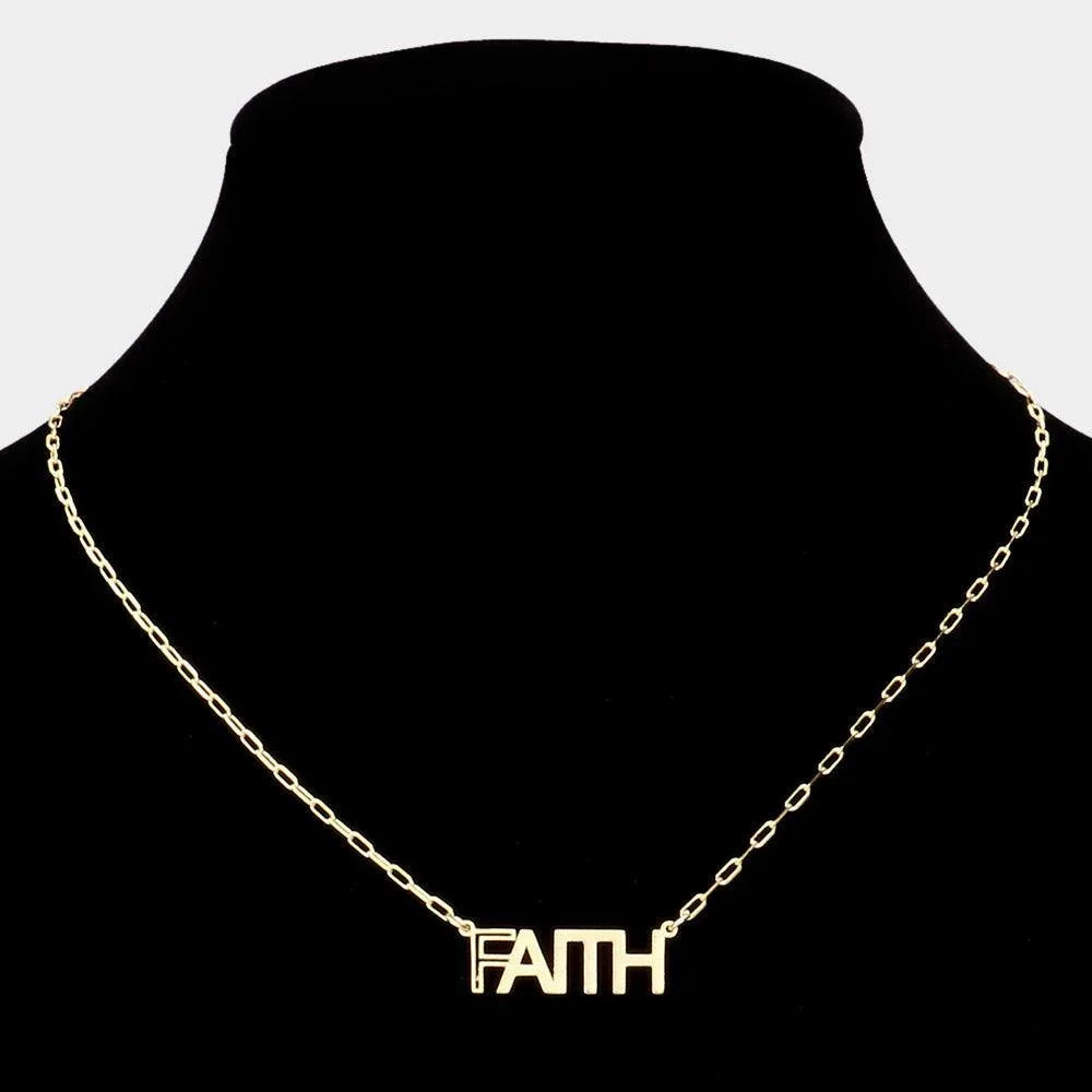 Gold FAITH Brass Metal Message Pendant Necklace - Jewelry Store by Erik Rayo
