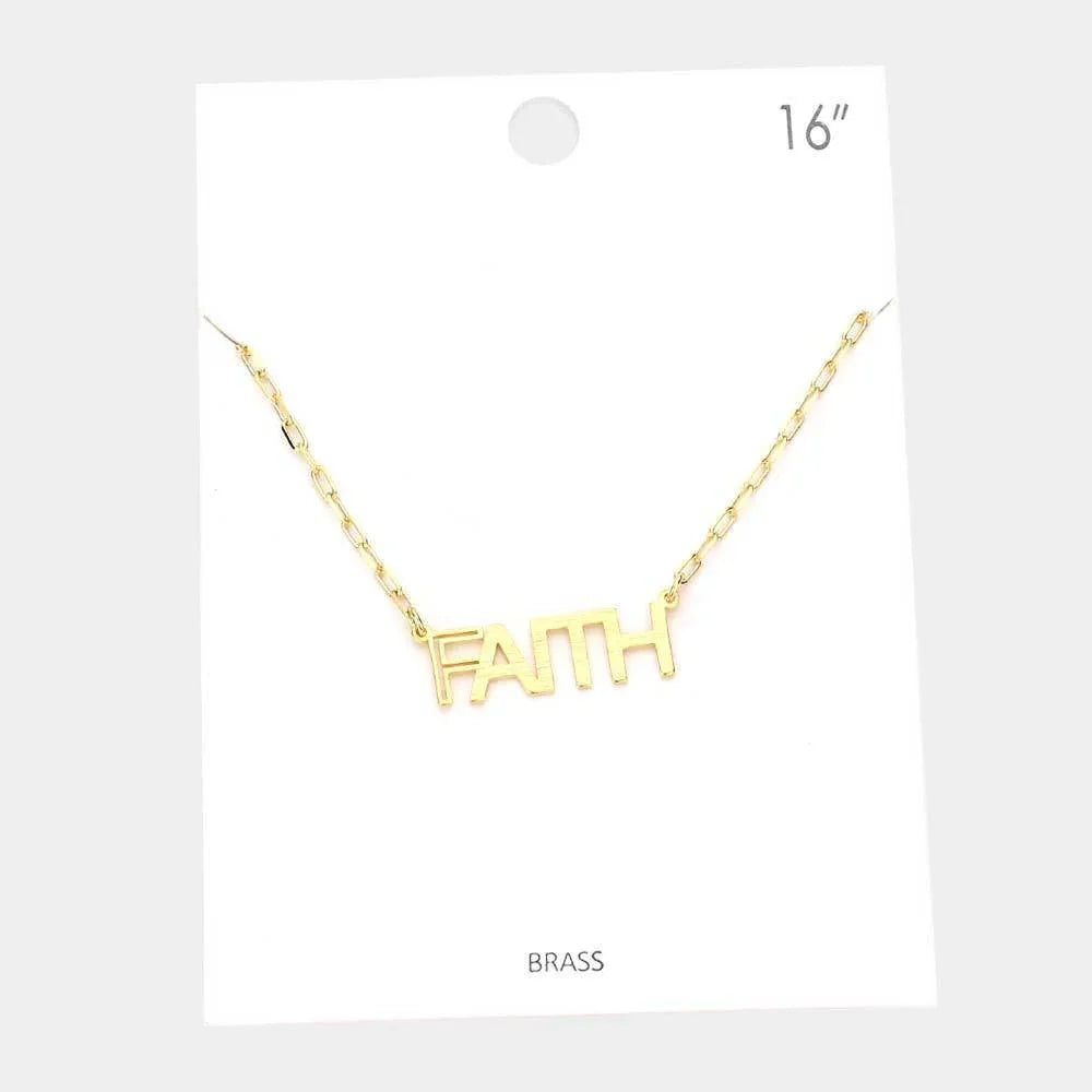 Gold FAITH Brass Metal Message Pendant Necklace - Jewelry Store by Erik Rayo