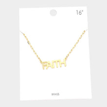 Load image into Gallery viewer, Gold FAITH Brass Metal Message Pendant Necklace
